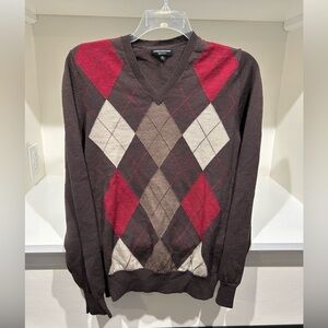 Men’s Express Argyle V-Neck Merino Wool Sweater